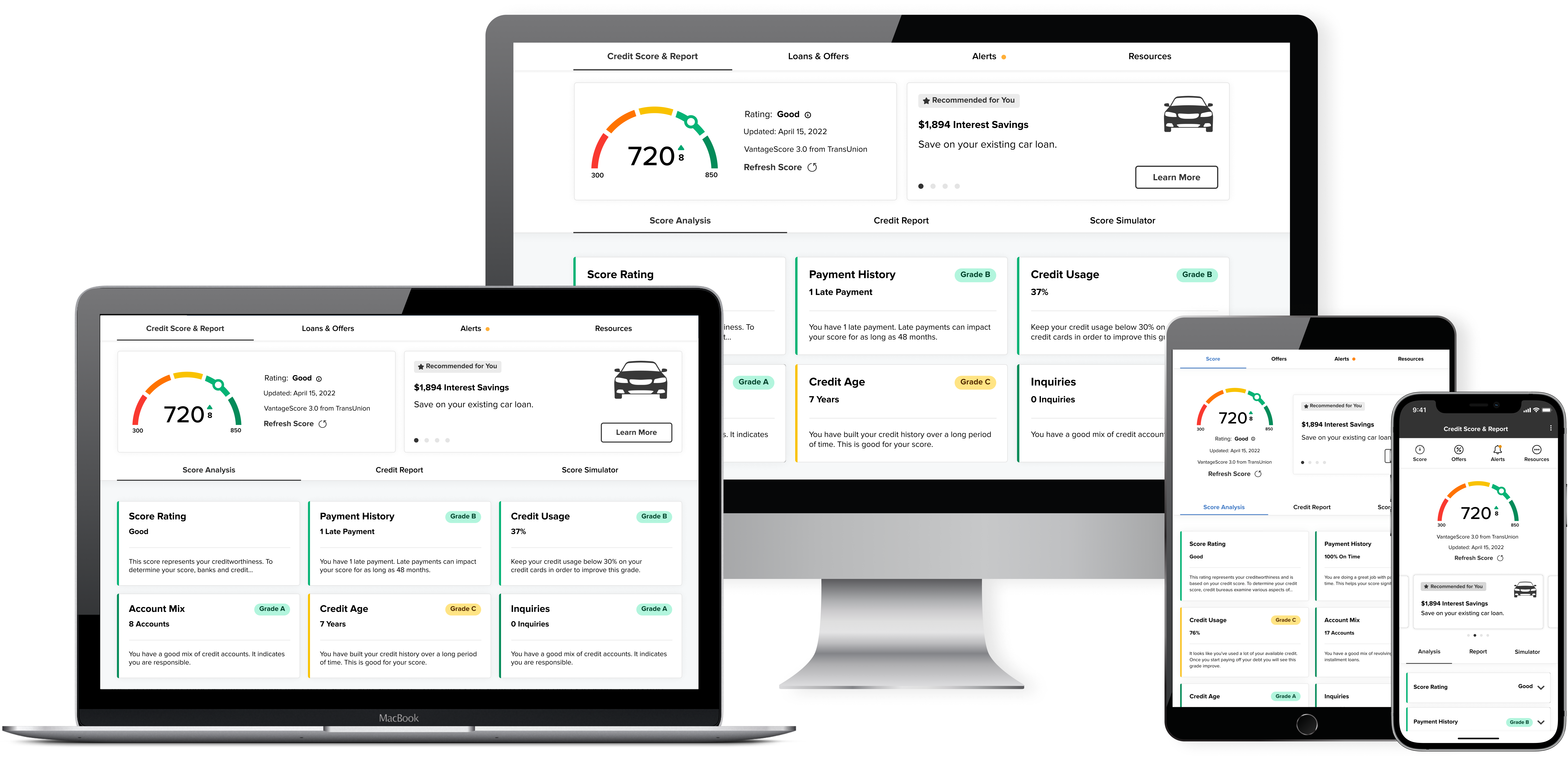Credit score screen shown in online and mobile banking.