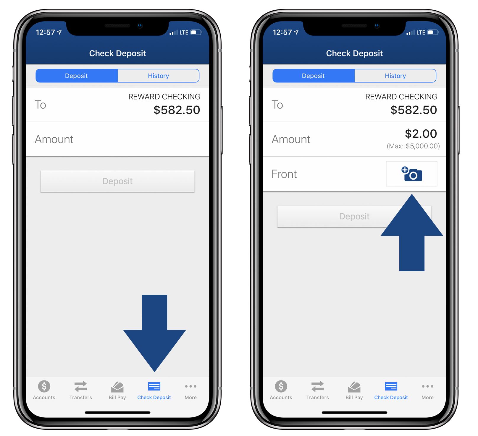 Image of Mobile Check Deposit on a phone